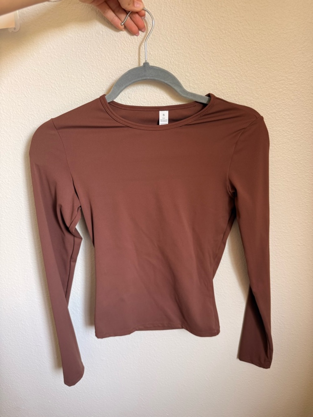Long-Sleeve Crewneck Top in Brown